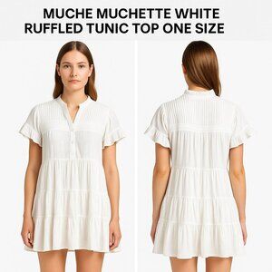Muche Muchette White Ruffled Tunic Top One Size Boho Chic